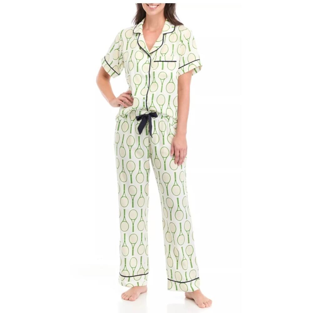 Katie Kime Tennis Time Cotton Blend Green Pajama Set Small